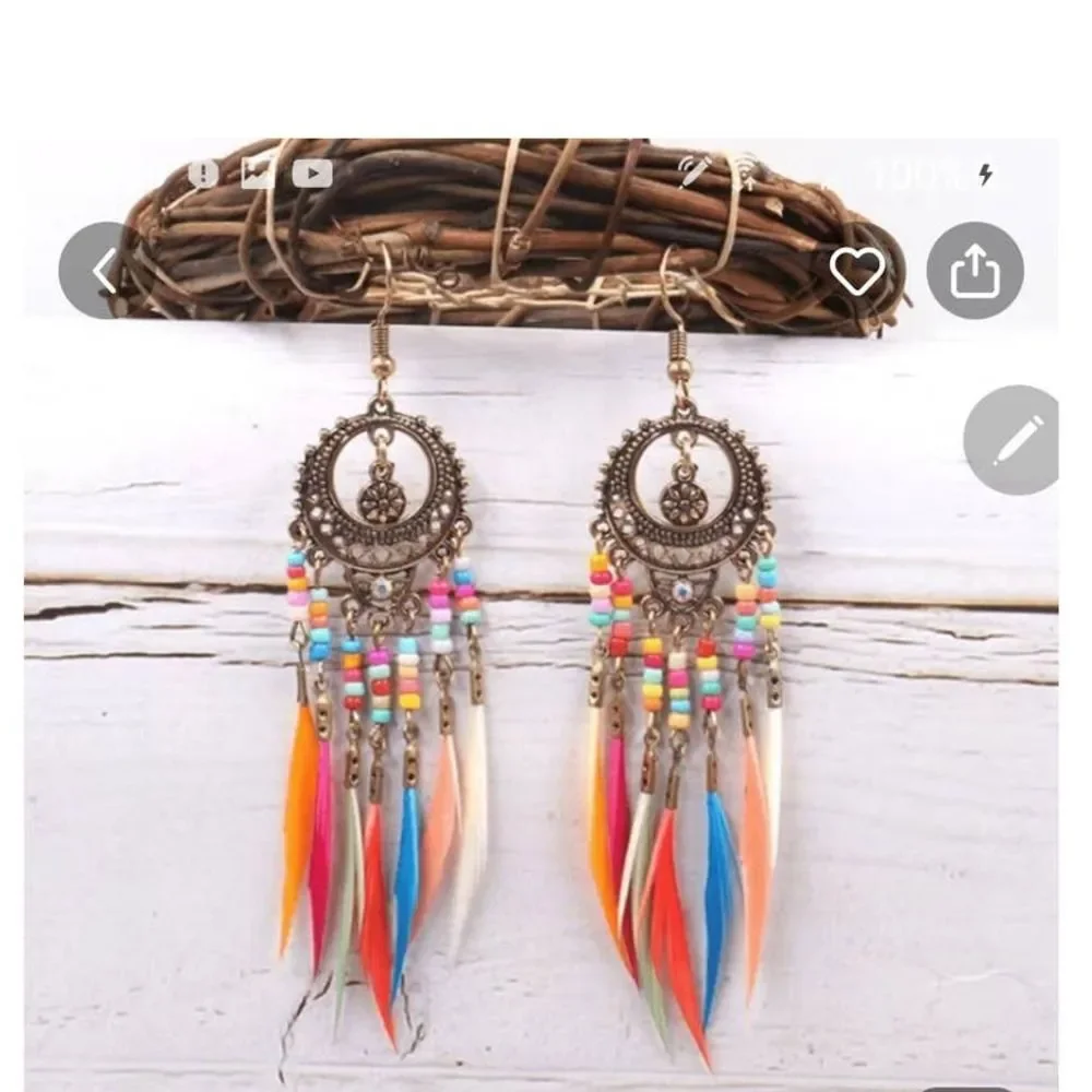 Boho Long Beads Tassel Dangle Drop Earrings Colorful Multicolored